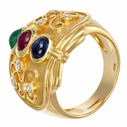 Anello - 14 carati Oro giallo, Zaffiro - Rubino - Smeraldo - Diamanti - 1.02ct. tw.