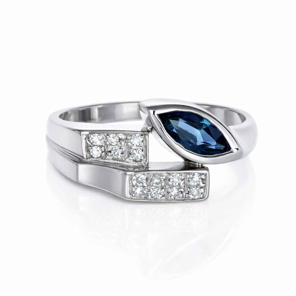 Anello - 18 carati Oro bianco - 0.64ct. tw. Zaffiro - Diamante