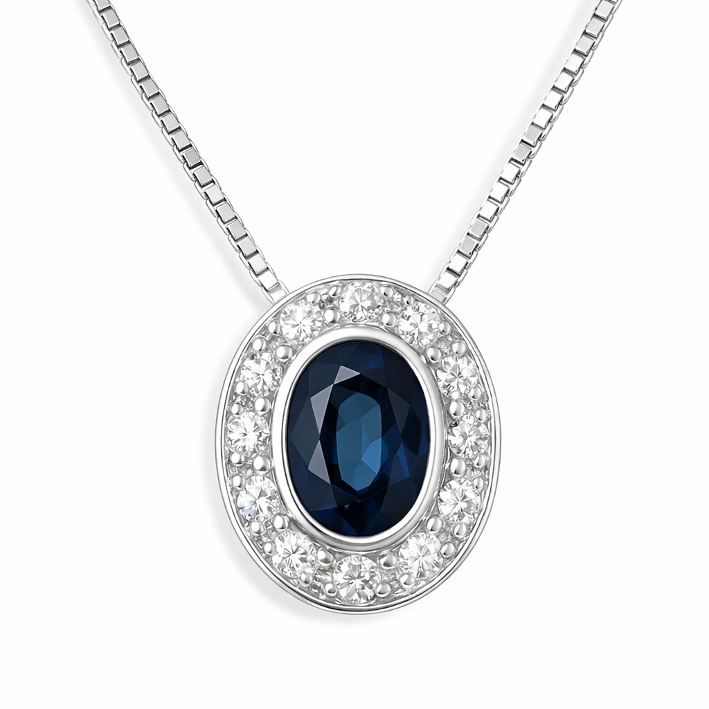 Collana con ciondolo - 18 carati Oro bianco -  0.45ct. tw. Zaffiro - Diamante Collana con ciondolo - 18 carati Oro bianco - 0.45ct. tw. Zaffiro - Diamante