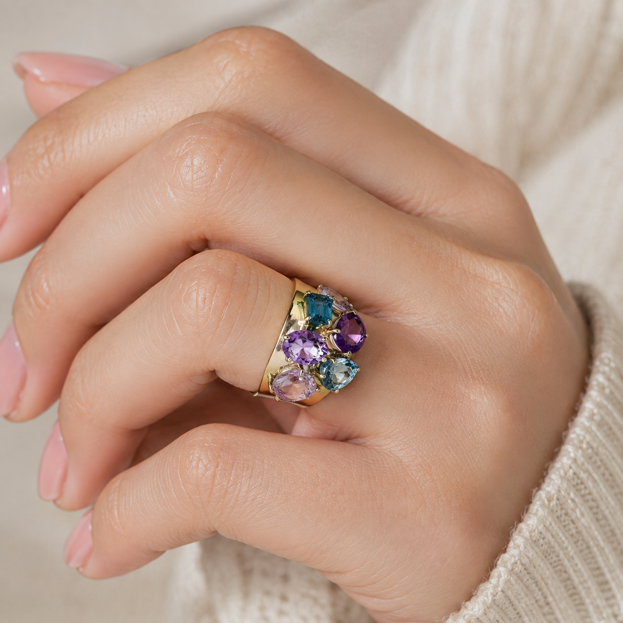 Anello - 18 carati Oro giallo, Ametiste - Acquamarina - Topazio - 8.20ct. tw. - Made in Italy - Handmade