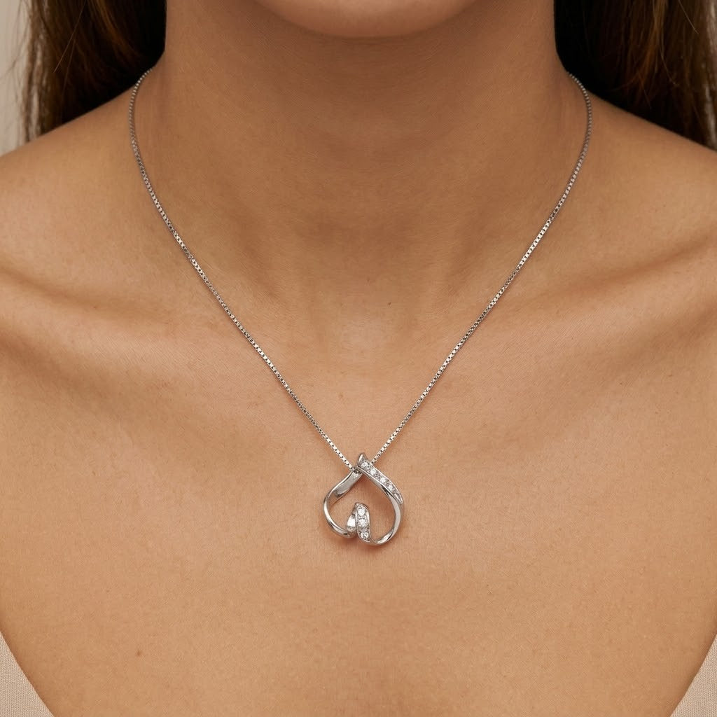 Collana con ciondolo - 18 carati Oro bianco - 0.07ct. tw. Diamante (Naturale)