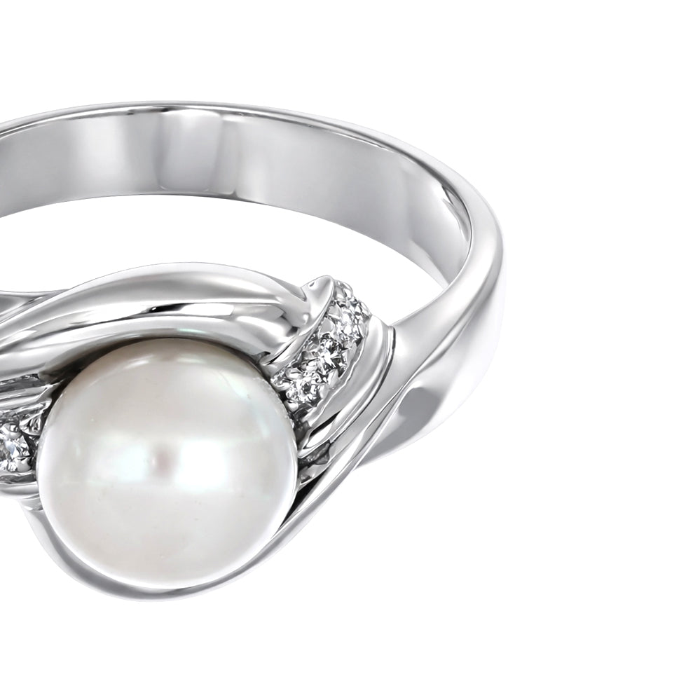 Anello - 18 carati Oro bianco - 0.54ct. tw. Diamante (Naturale) - Perla Tahiti 14.20 mm