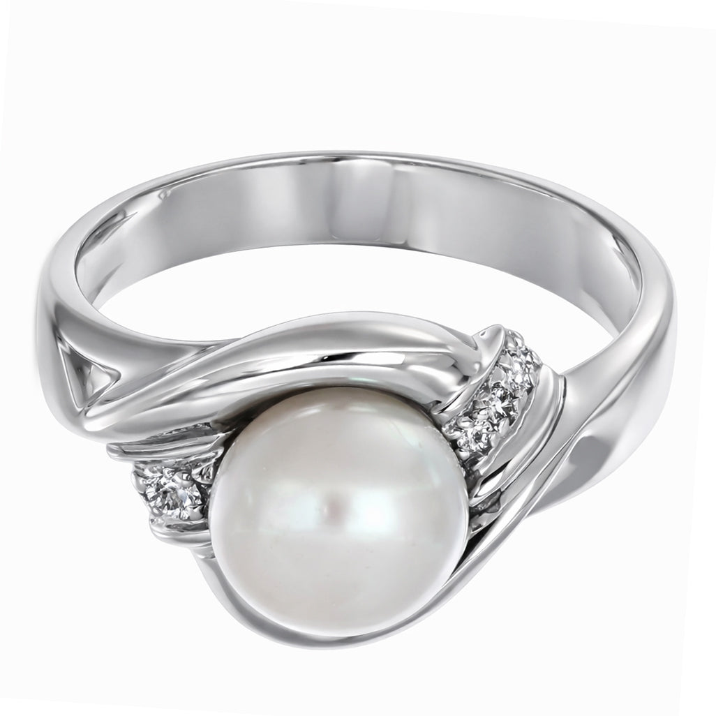 Anello - 18 carati Oro bianco - 0.54ct. tw. Diamante (Naturale) - Perla Tahiti 14.20 mm