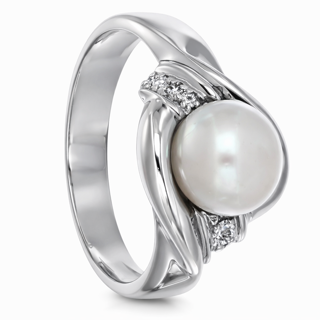 Anello - 18 carati Oro bianco - 0.54ct. tw. Diamante (Naturale) - Perla Tahiti 14.20 mm