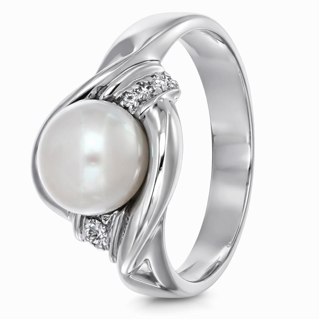 Anello - 18 carati Oro bianco - 0.54ct. tw. Diamante (Naturale) - Perla Tahiti 14.20 mm