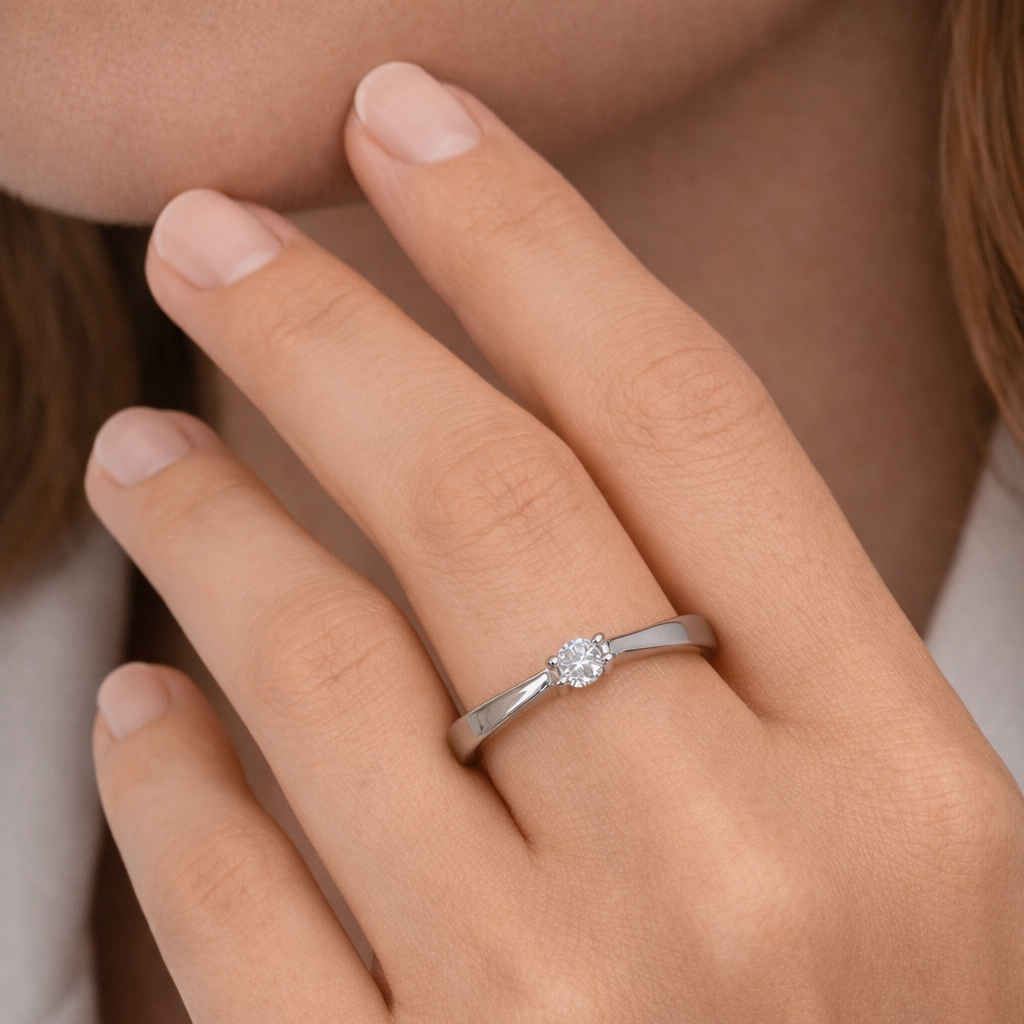 Anello - 18 carati Oro bianco - 0.10ct. tw. Diamante (Naturale)