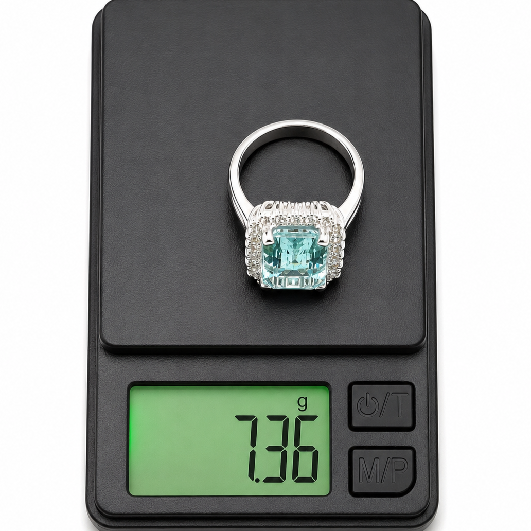 Anello - 18 carati Oro bianco - 6.01ct. tw. Acquamarina - Diamante - Made in Italy - Handmade