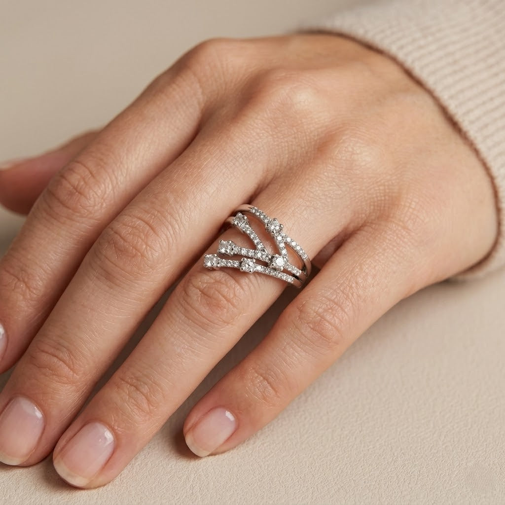 Anello - Oro bianco 18 carati - Diamanti naturali