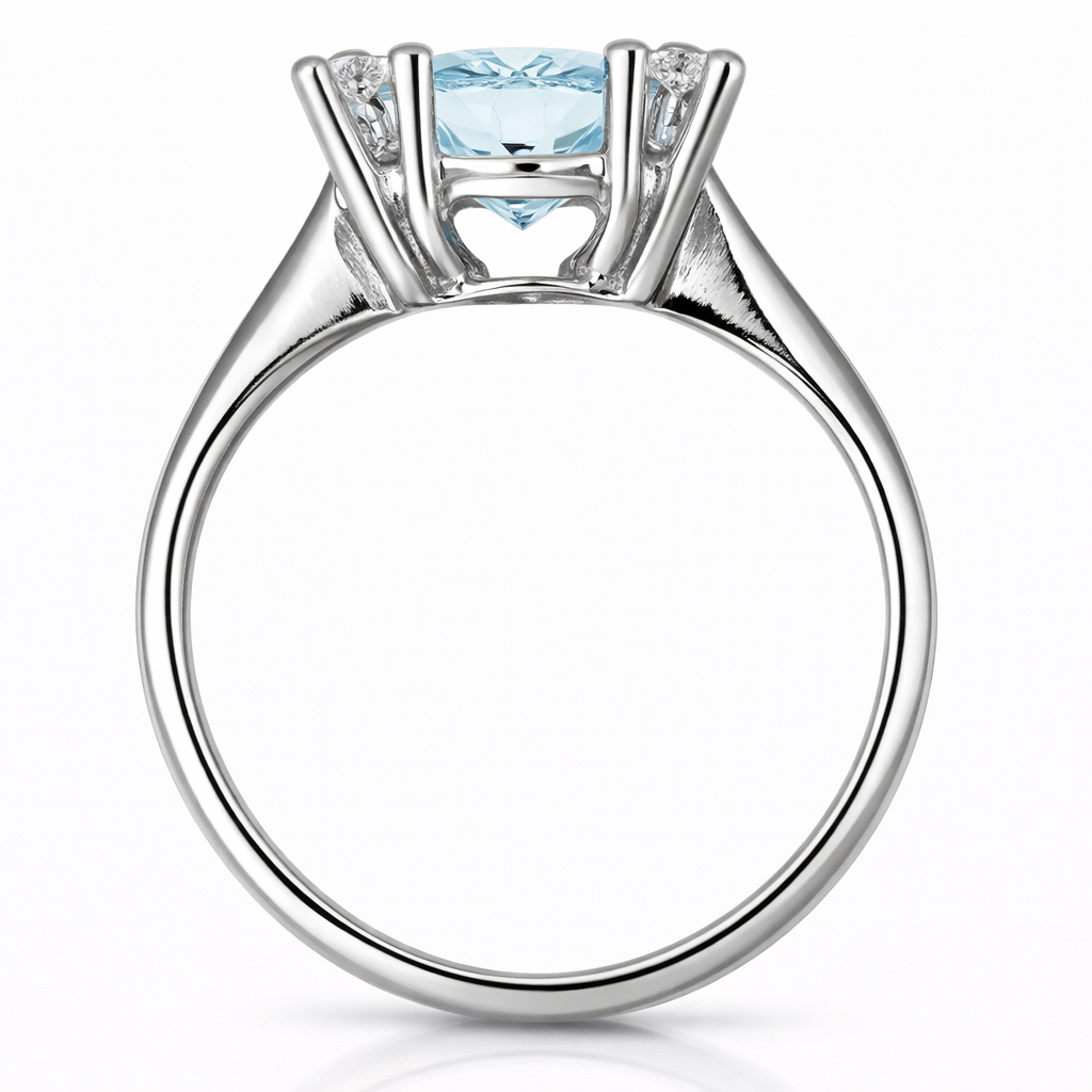 Anello - 18 carati Oro bianco Acquamarina - Diamante