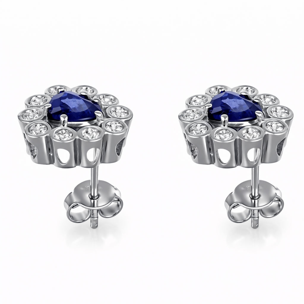 Orecchini - 18 carati Oro bianco - 1.90ct. tw. Zaffiro - Diamante