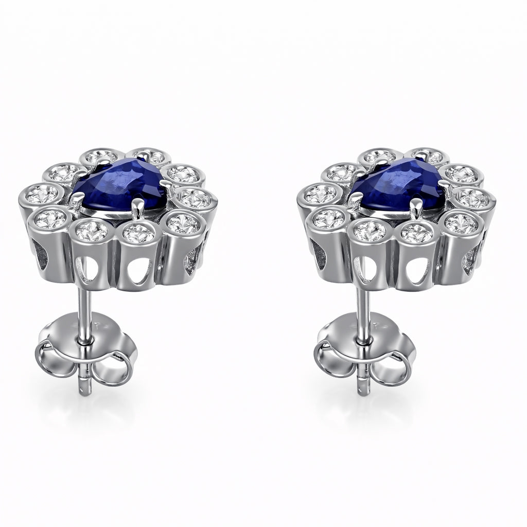 Orecchini - 18 carati Oro bianco - 1.90ct. tw. Zaffiro - Diamante
