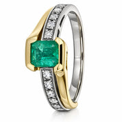 Anello - 18 carati Oro bianco, Oro giallo Smeraldo - Diamante