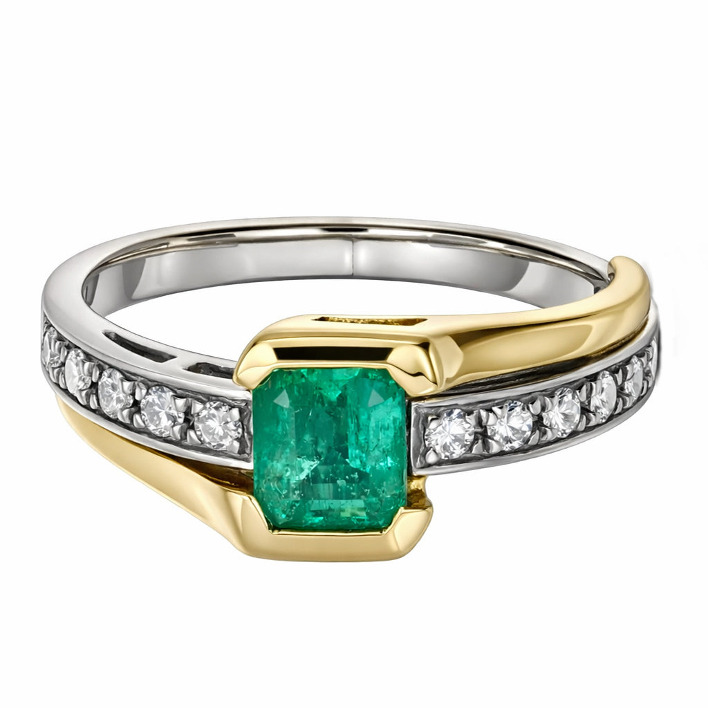 Anello - 18 carati Oro bianco, Oro giallo Smeraldo - Diamante