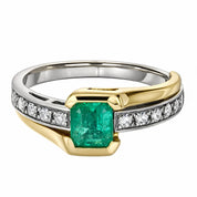 Anello - 18 carati Oro bianco, Oro giallo Smeraldo - Diamante