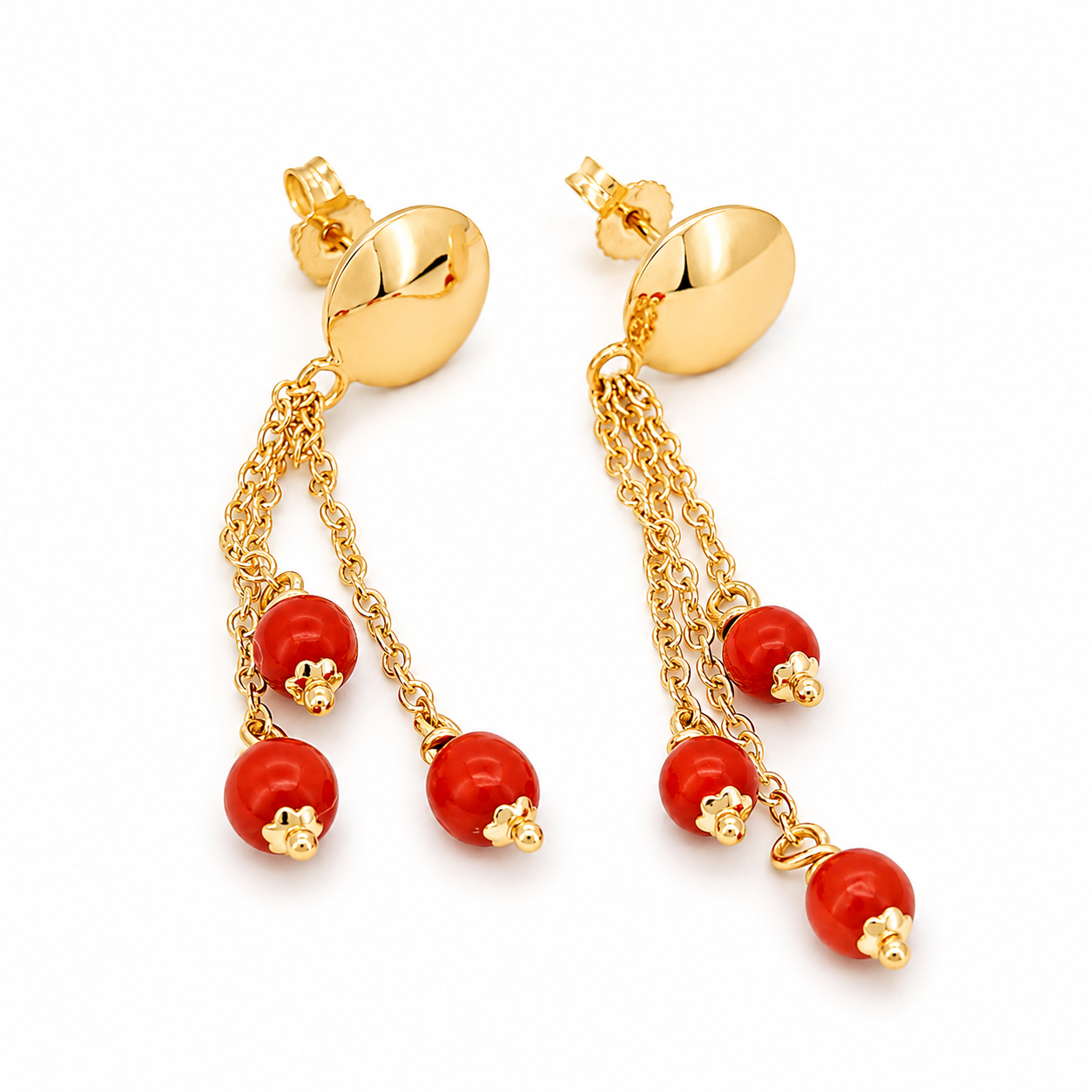Orecchini - 18 carati Oro giallo Corallo - Made in Italy - Handmade