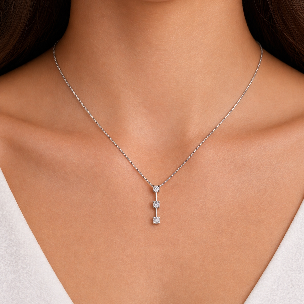 Collana con ciondolo - 18 carati Oro bianco - 0.06ct. tw. Diamante (Naturale)