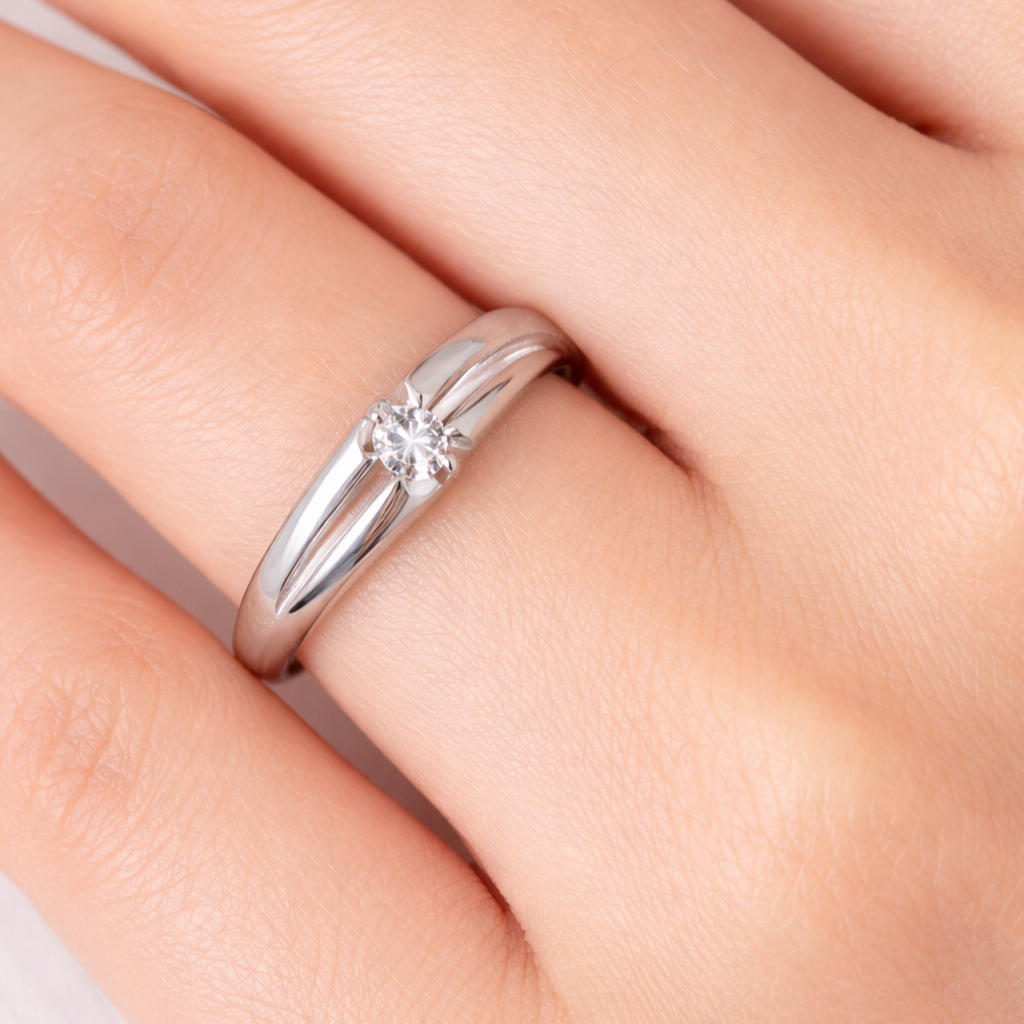 Anello - 18 carati Oro bianco - 0.07ct. tw. Diamante (Naturale)