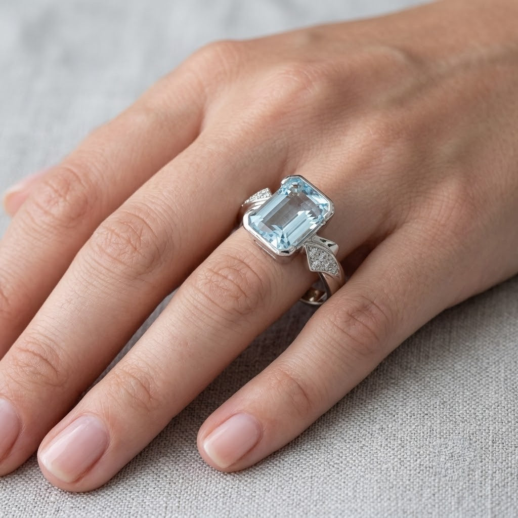 Anello - 18 carati Oro bianco - 3.66ct. tw. Acquamarina - Diamante - Made in italy -Handmade