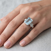 Anello - 18 carati Oro bianco - 3.66ct. tw. Acquamarina - Diamante - Made in italy -Handmade