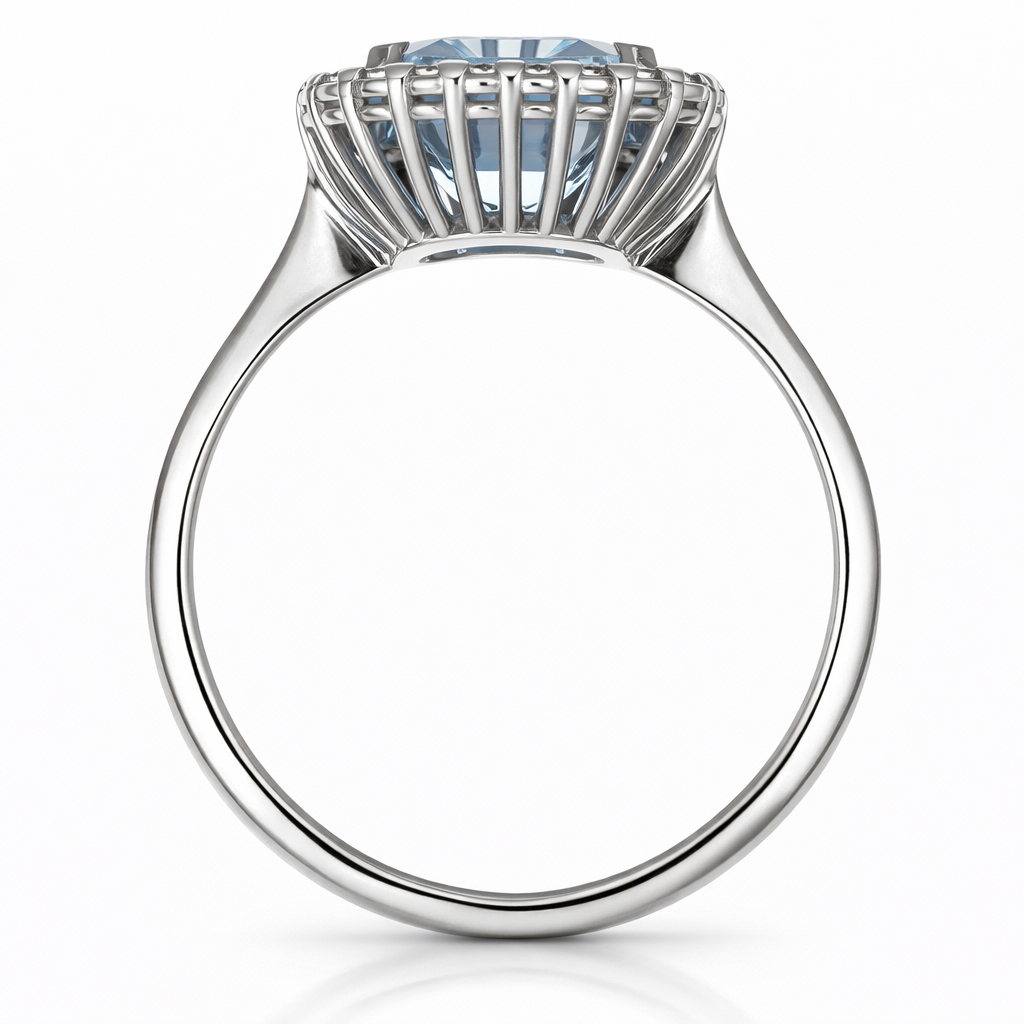 Anello - 18 carati Oro bianco Acquamarina - Diamante