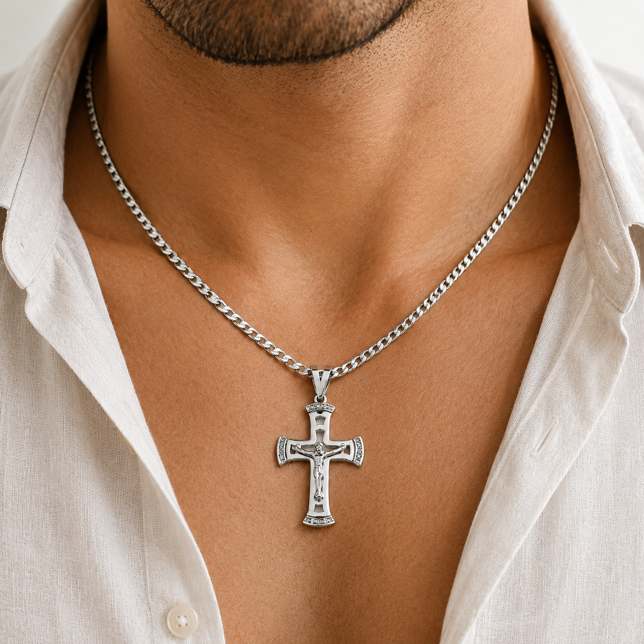 Collana con ciondolo - 18 carati Oro bianco - 0.08ct. tw. Diamante (Naturale)