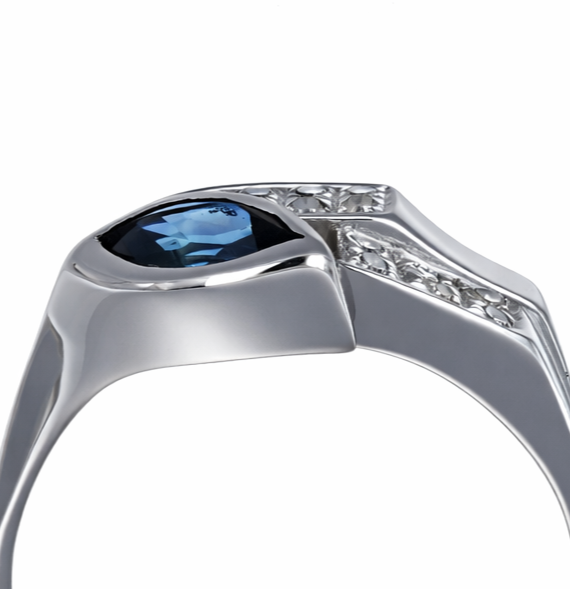 Anello - 18 carati Oro bianco - 0.64ct. tw. Zaffiro - Diamante