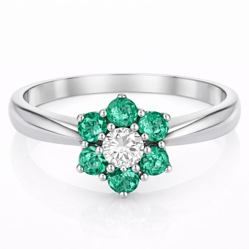 Anello - 18 carati Oro bianco - 0.85ct. tw. Smeraldo - Diamante