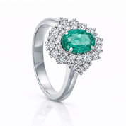 Anello - 18 carati Oro bianco - 1.75ct. tw. Smeraldo - Diamante