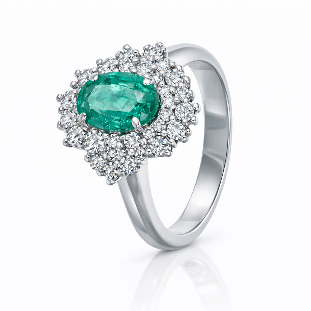 Anello - 18 carati Oro bianco - 1.75ct. tw. Smeraldo - Diamante