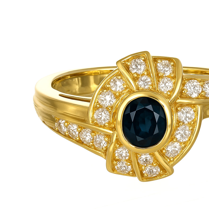 Anello - 18 carati Oro giallo - 0.82ct. tw. Zaffiro - Diamante