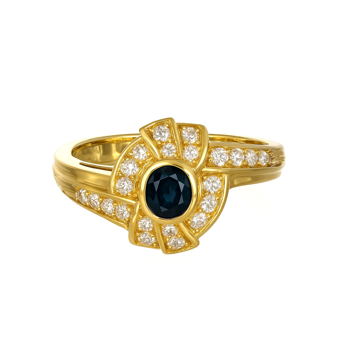 Anello - 18 carati Oro giallo - 0.82ct. tw. Zaffiro - Diamante