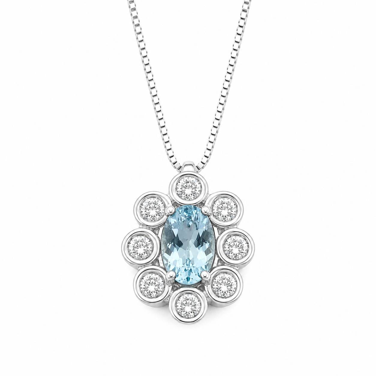Collana con ciondolo - 18 carati Oro bianco- 0.84ct. tw. Acquamarina - Diamante - Made in Italy - HandMade
