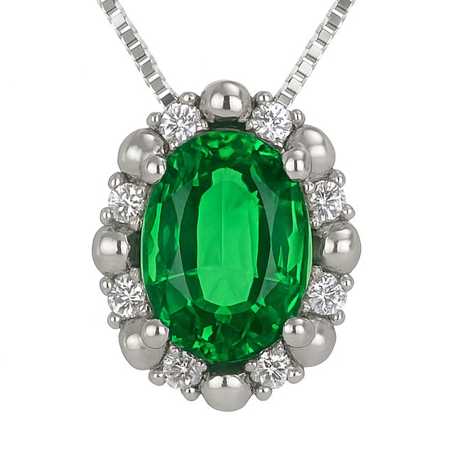 Collana con ciondolo - 18 carati Oro bianco - 0.77ct. tw. Smeraldo - Diamante