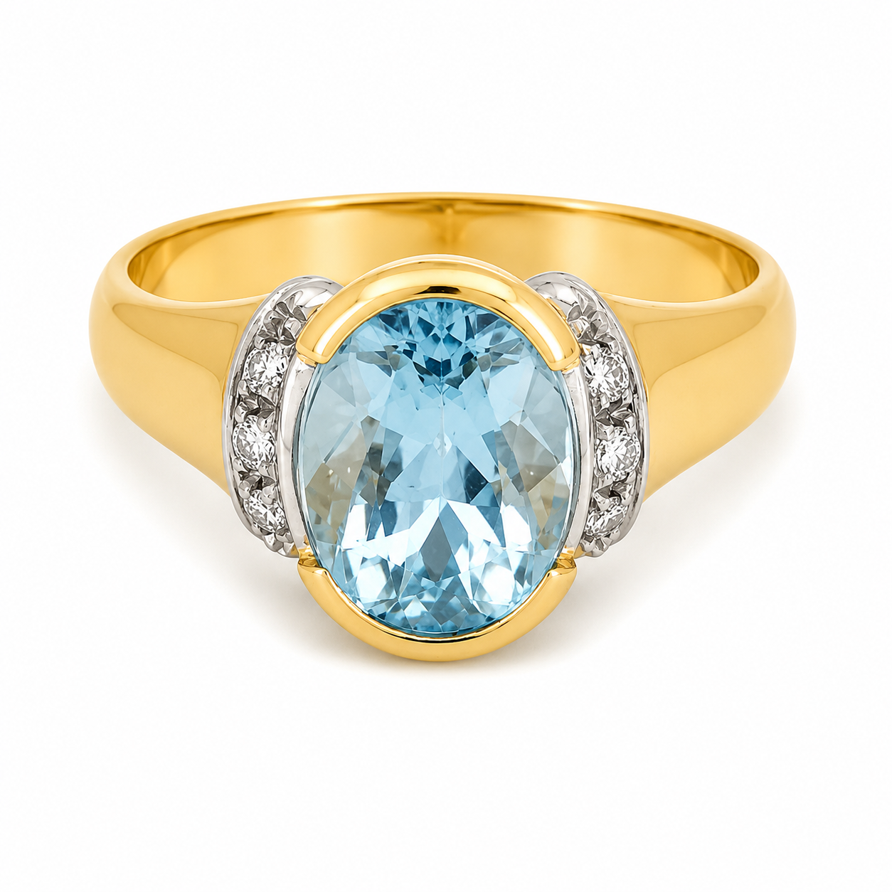 Anello - 18 carati Oro giallo, Oro bianco - 3.06ct. tw. Acquamarina - Diamante - Made in Italy - Handmade