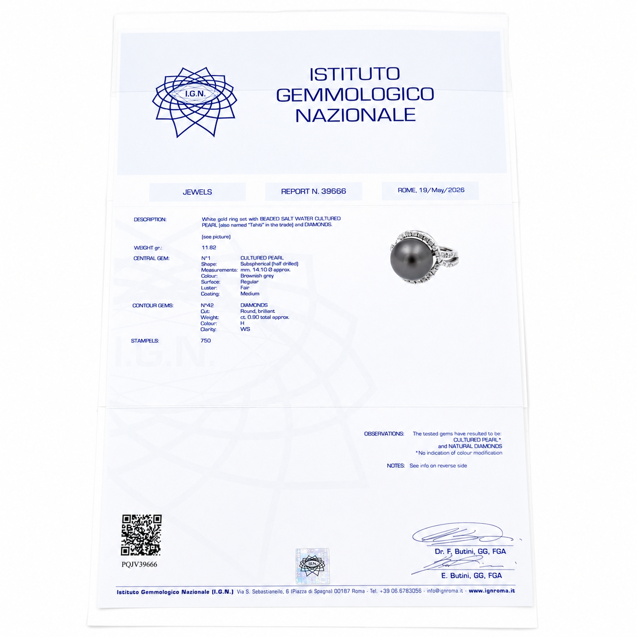 Anello - 18 carati Oro bianco - 0.90ct. tw. Diamante (Naturale) - Perla - Made in Italy - Handmade