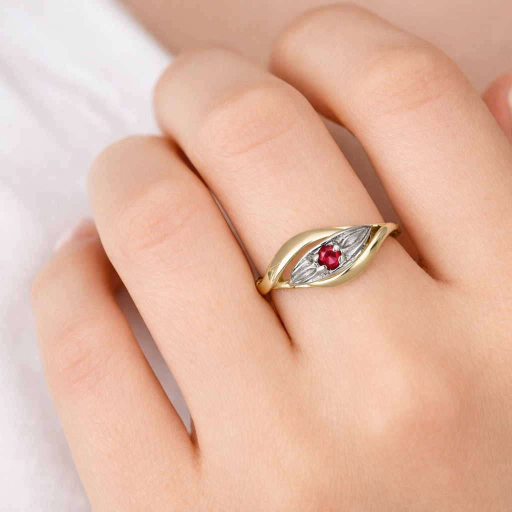 Anello in Oro Giallo, Oro Bianco 14 carati - Rubino