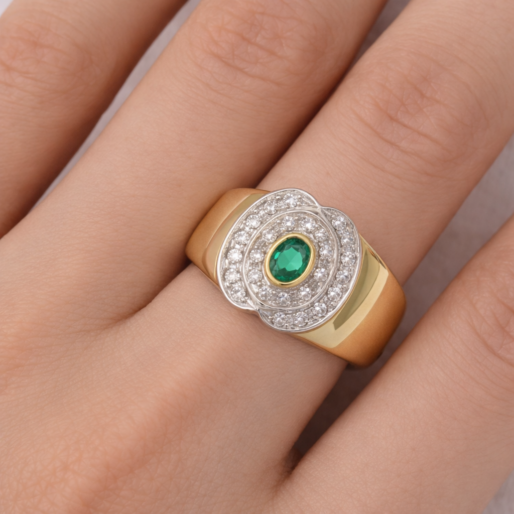Anello - 18 carati Oro giallo, Oro bianco - 0.46ct. tw. Smeraldo - Diamante
