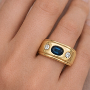 Anello - 18 carati Oro giallo - 0.89ct. tw. Zaffiro - Diamante