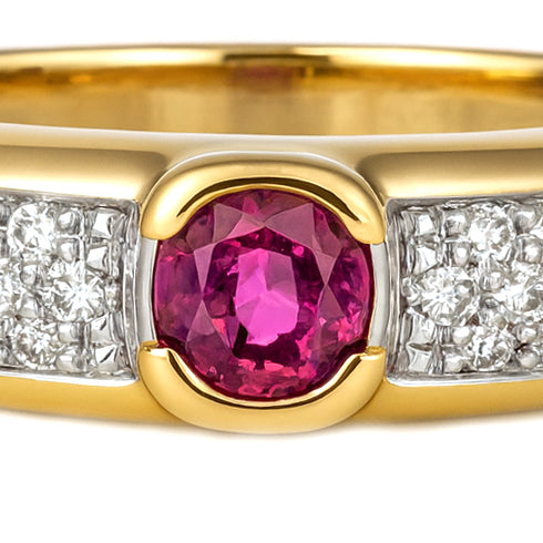 Anello - 18 carati Oro bianco, Oro giallo - 0.57ct. tw. Rubino - Diamante