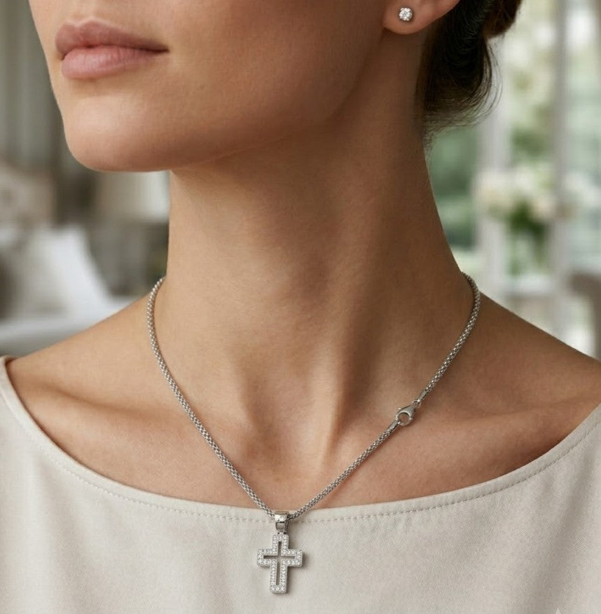 Collana con ciondolo - 18 carati Oro bianco - 0.30ct. tw. Diamante (Naturale) - Made in Italy - Handmade