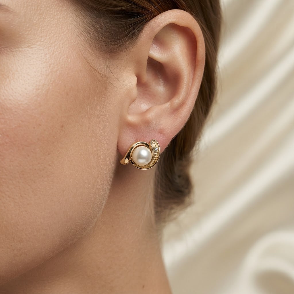 Orecchini - 18 carati Oro giallo - 0.02ct. tw. Diamante (Naturale) - Perla - Made in italy - Handmade