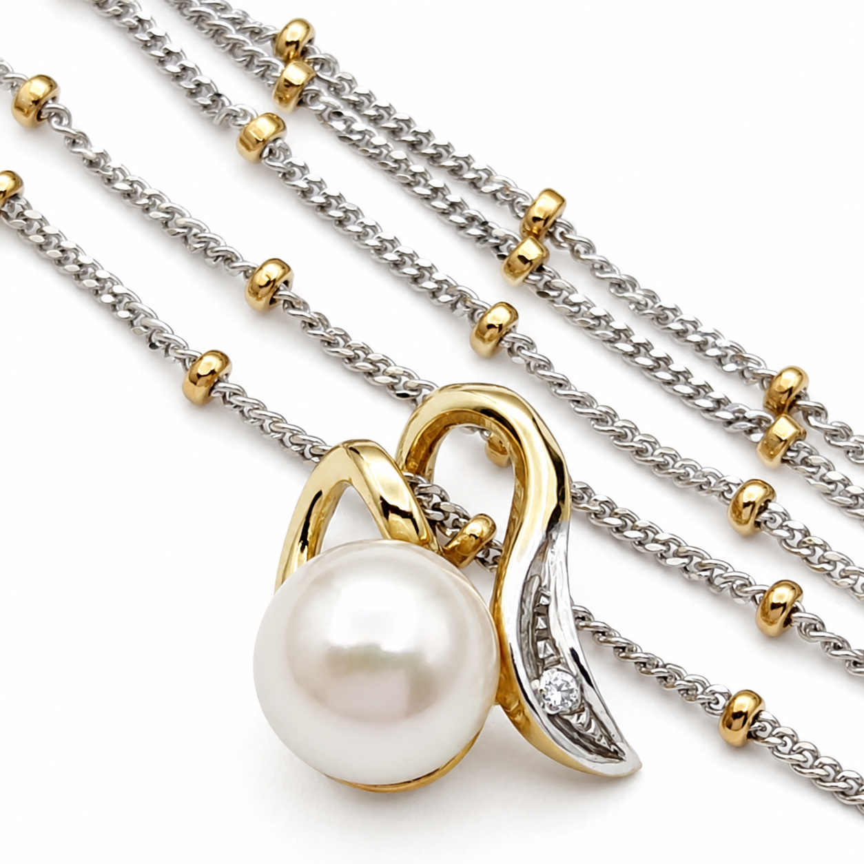 Collana - 18 carati Oro bianco, Oro giallo - 0.015ct. tw. Diamante (Naturale) - Perla - Perla Tahiti 14.30 mm