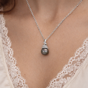 Collana - 18 carati Oro bianco - 0.06ct. tw. Diamante (Naturale) - Perla - Perla Tahiti 7.20 mm