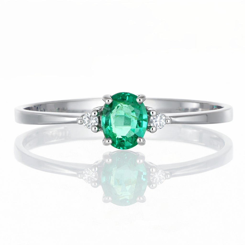 Anello - 18 carati Oro bianco Smeraldo - Diamante