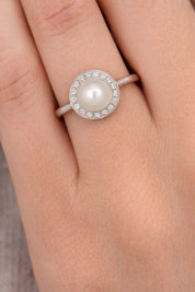 Anello - 18 carati Oro bianco - 0.48ct. tw. Diamante (Naturale) - Perla