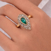 14 carati  Oro giallo, Argento 925- Anello - 1.10 ct Smeraldo - Ct 0.55 Diamanti