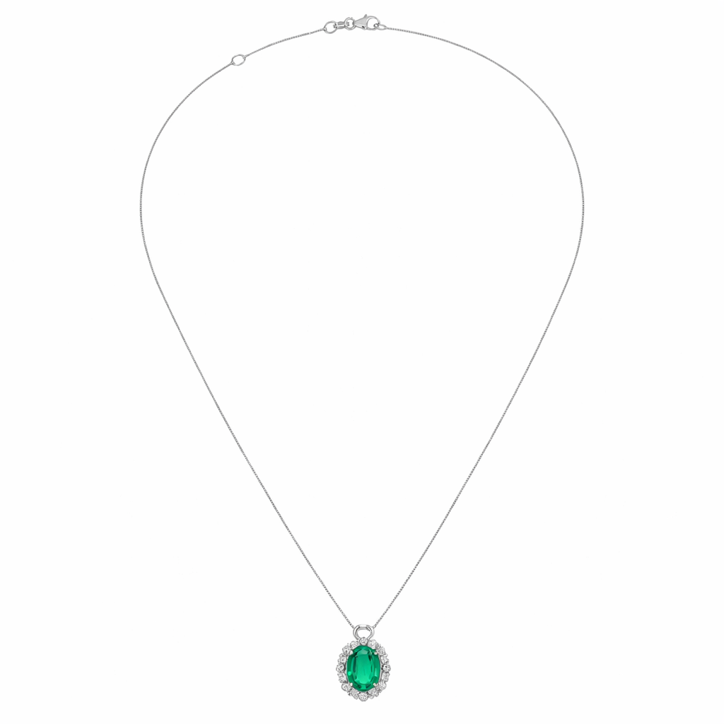 Collana con ciondolo - 18 carati Oro bianco - 0.77ct. tw. Smeraldo - Diamante