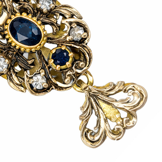 Chiusura per collana - 18 carati Oro giallo, Argento - 0.96ct. tw. Zaffiro - Diamante