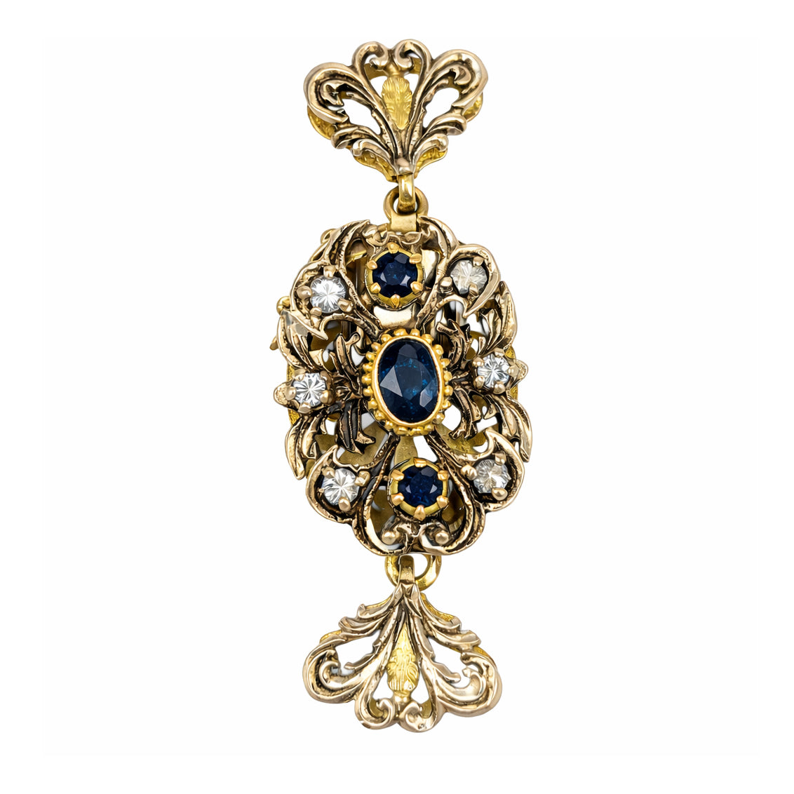 Chiusura per collana - 18 carati Oro giallo, Argento - 0.96ct. tw. Zaffiro - Diamante