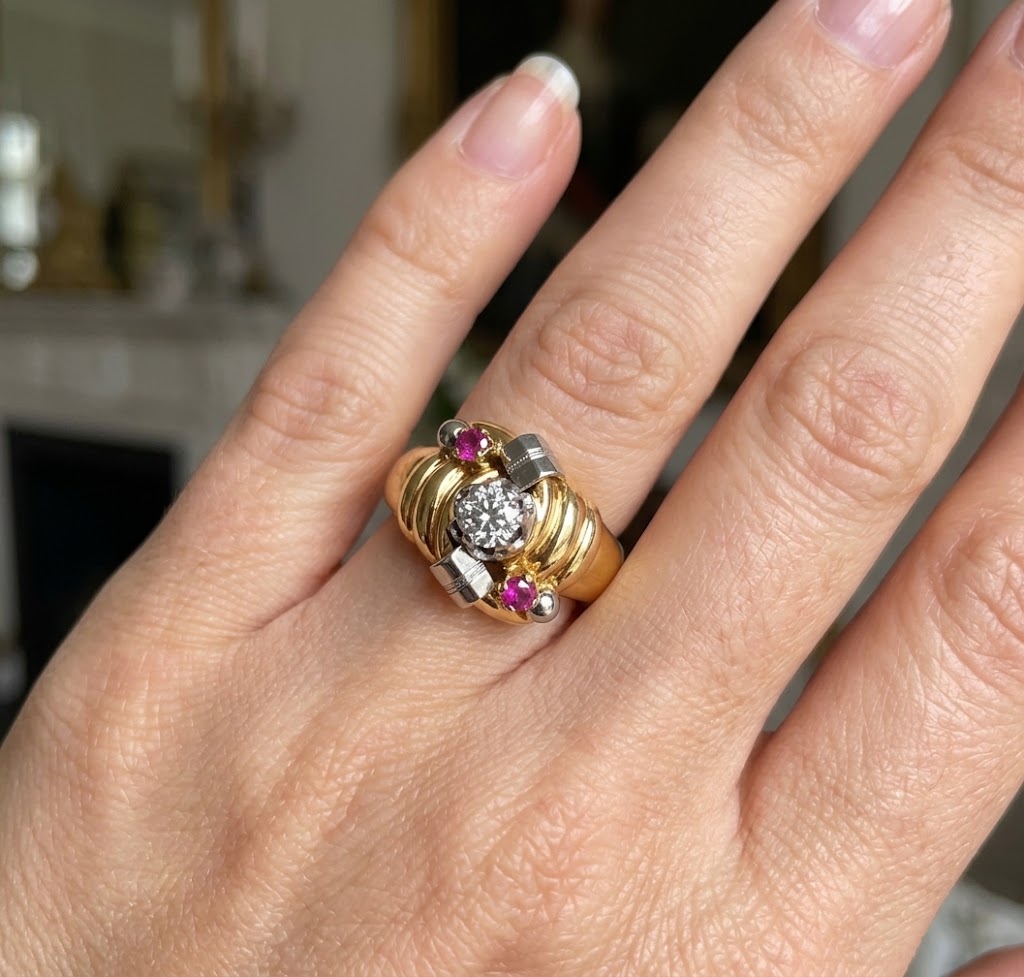 Anello - 18 carati Oro giallo, Oro bianco - 0.26ct. tw. Rubino - Diamante - Made in Italy - HandMade